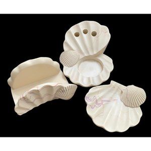 VTG ‘80s Vanity Set DINA Pink Swirl SEA SHELL OCEAN DECOR MCM RETRO Bathroom